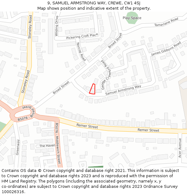 9, SAMUEL ARMSTRONG WAY, CREWE, CW1 4SJ: Location map and indicative extent of plot