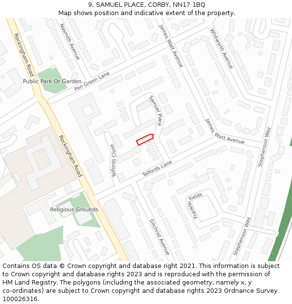 9, SAMUEL PLACE, CORBY, NN17 1BQ: Location map and indicative extent of plot