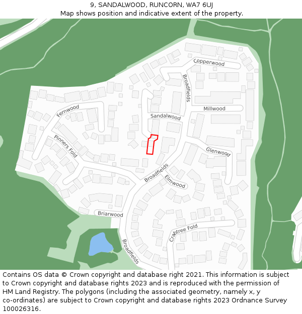 9, SANDALWOOD, RUNCORN, WA7 6UJ: Location map and indicative extent of plot
