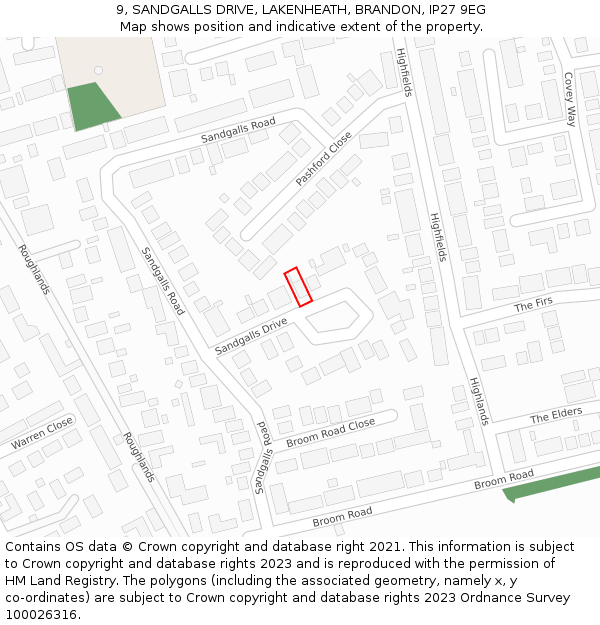 9, SANDGALLS DRIVE, LAKENHEATH, BRANDON, IP27 9EG: Location map and indicative extent of plot