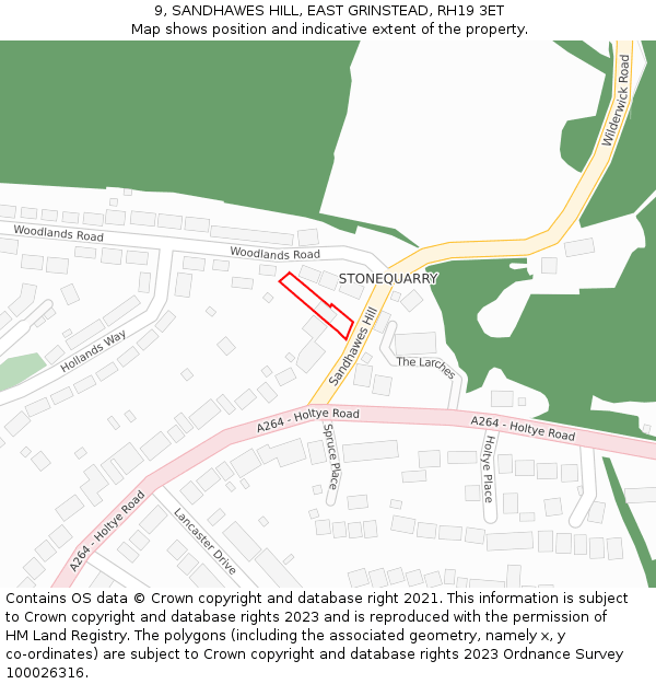 9, SANDHAWES HILL, EAST GRINSTEAD, RH19 3ET: Location map and indicative extent of plot