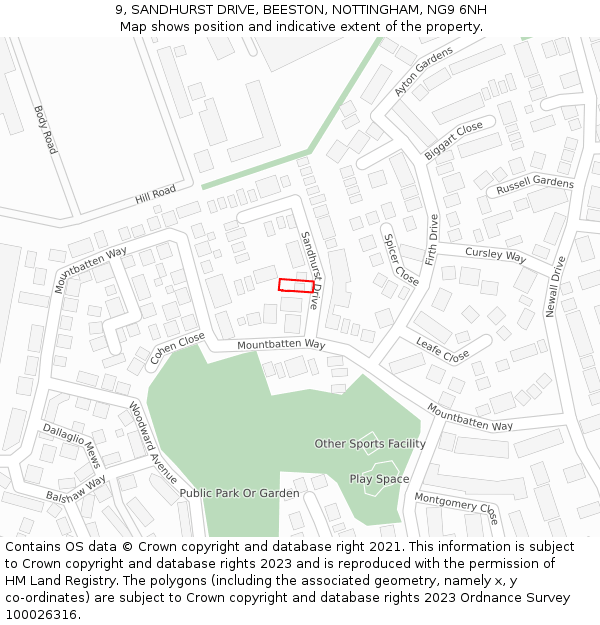 9, SANDHURST DRIVE, BEESTON, NOTTINGHAM, NG9 6NH: Location map and indicative extent of plot