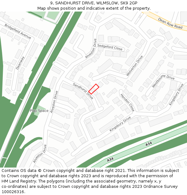 9, SANDHURST DRIVE, WILMSLOW, SK9 2GP: Location map and indicative extent of plot