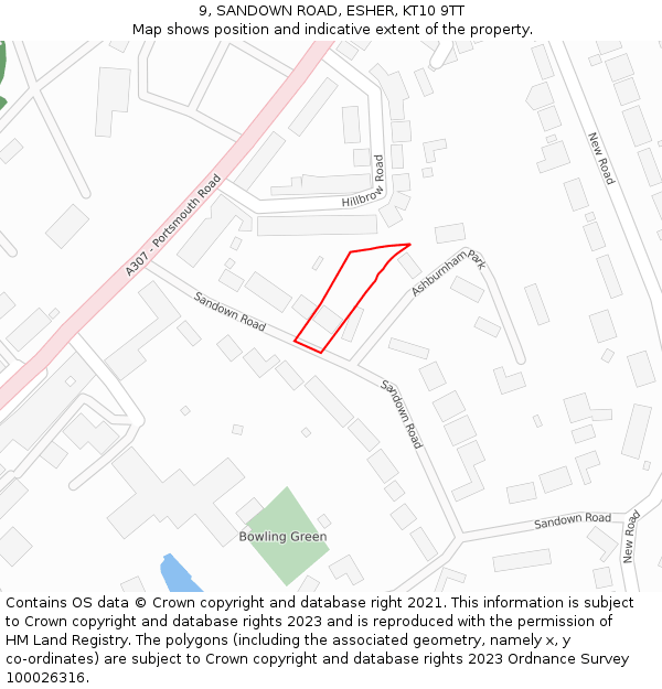 9, SANDOWN ROAD, ESHER, KT10 9TT: Location map and indicative extent of plot