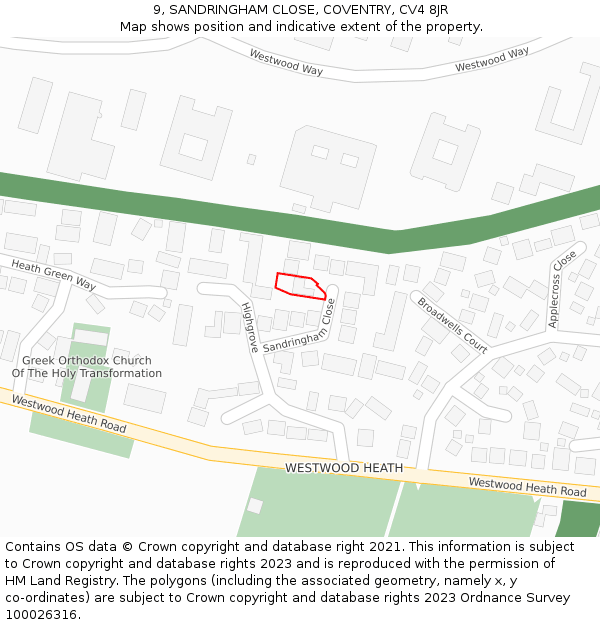 9, SANDRINGHAM CLOSE, COVENTRY, CV4 8JR: Location map and indicative extent of plot