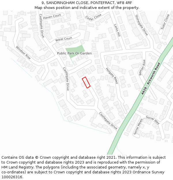 9, SANDRINGHAM CLOSE, PONTEFRACT, WF8 4RF: Location map and indicative extent of plot