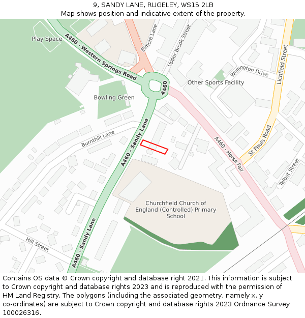 9, SANDY LANE, RUGELEY, WS15 2LB: Location map and indicative extent of plot