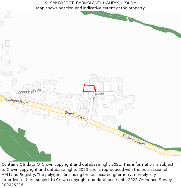 9, SANDYFOOT, BARKISLAND, HALIFAX, HX4 0JA: Location map and indicative extent of plot