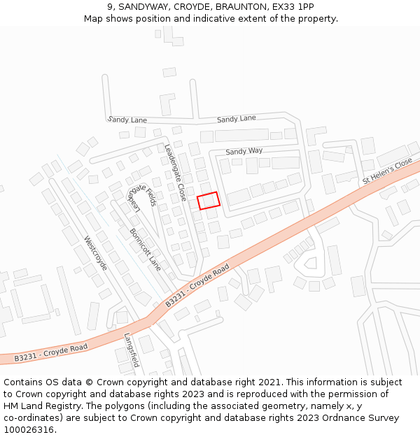 9, SANDYWAY, CROYDE, BRAUNTON, EX33 1PP: Location map and indicative extent of plot