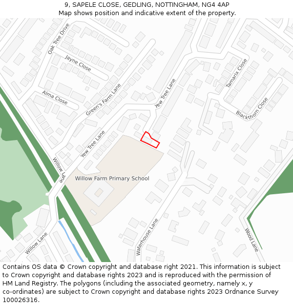 9, SAPELE CLOSE, GEDLING, NOTTINGHAM, NG4 4AP: Location map and indicative extent of plot