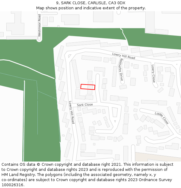 9, SARK CLOSE, CARLISLE, CA3 0DX: Location map and indicative extent of plot