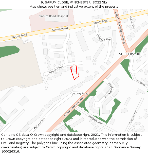 9, SARUM CLOSE, WINCHESTER, SO22 5LY: Location map and indicative extent of plot