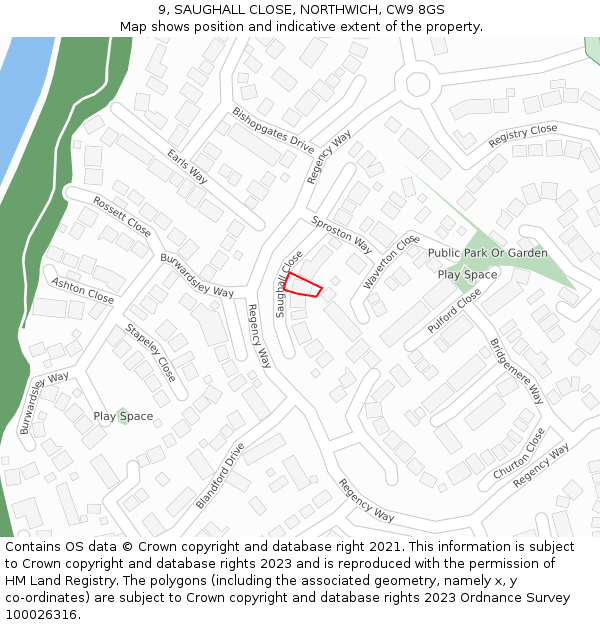 9, SAUGHALL CLOSE, NORTHWICH, CW9 8GS: Location map and indicative extent of plot