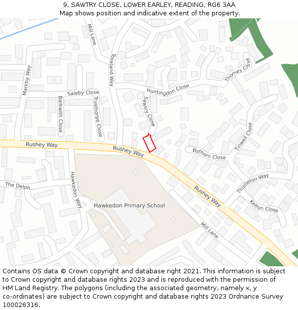 9, SAWTRY CLOSE, LOWER EARLEY, READING, RG6 3AA: Location map and indicative extent of plot