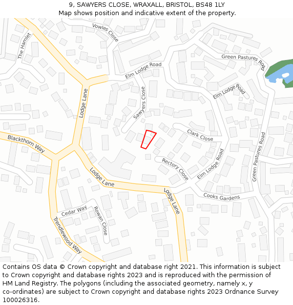 9, SAWYERS CLOSE, WRAXALL, BRISTOL, BS48 1LY: Location map and indicative extent of plot