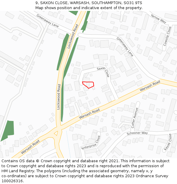 9, SAXON CLOSE, WARSASH, SOUTHAMPTON, SO31 9TS: Location map and indicative extent of plot