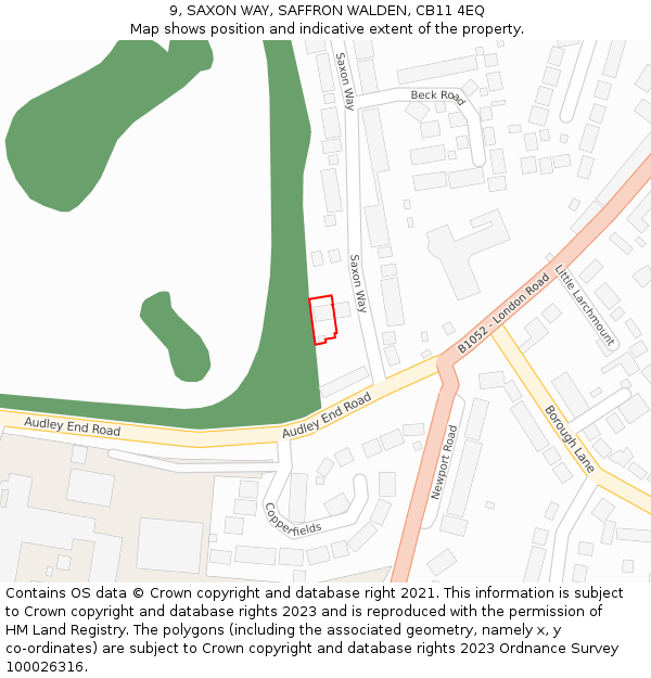 9, SAXON WAY, SAFFRON WALDEN, CB11 4EQ: Location map and indicative extent of plot