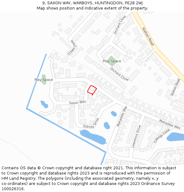 9, SAXON WAY, WARBOYS, HUNTINGDON, PE28 2WJ: Location map and indicative extent of plot