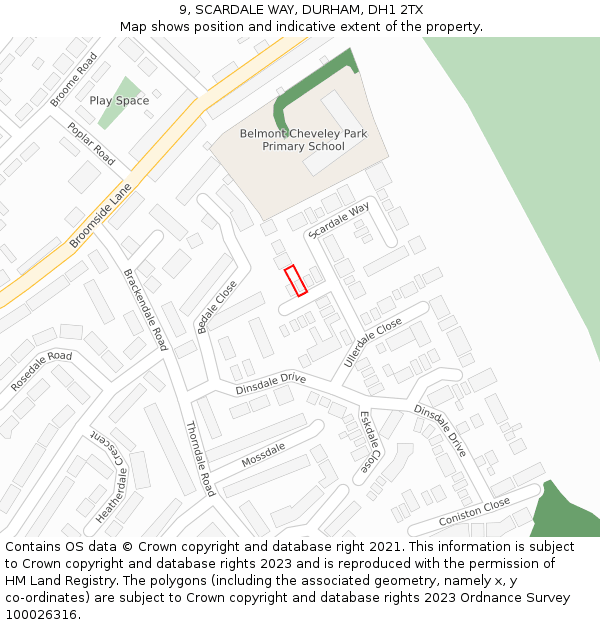 9, SCARDALE WAY, DURHAM, DH1 2TX: Location map and indicative extent of plot