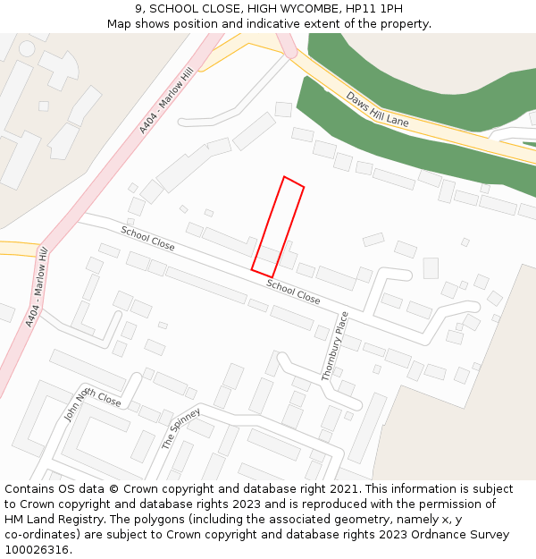 9, SCHOOL CLOSE, HIGH WYCOMBE, HP11 1PH: Location map and indicative extent of plot