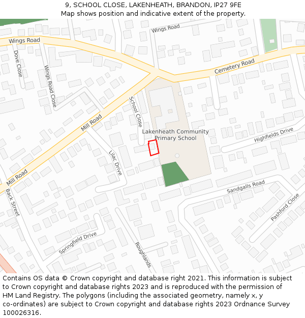 9, SCHOOL CLOSE, LAKENHEATH, BRANDON, IP27 9FE: Location map and indicative extent of plot