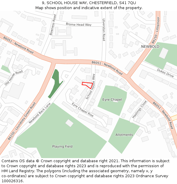 9, SCHOOL HOUSE WAY, CHESTERFIELD, S41 7QU: Location map and indicative extent of plot