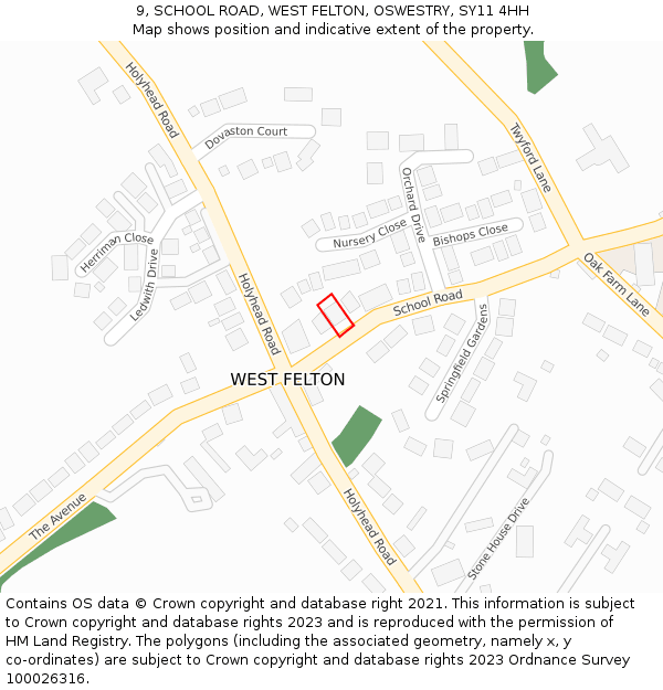 9, SCHOOL ROAD, WEST FELTON, OSWESTRY, SY11 4HH: Location map and indicative extent of plot