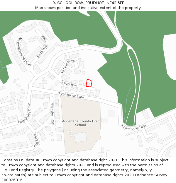 9, SCHOOL ROW, PRUDHOE, NE42 5FE: Location map and indicative extent of plot