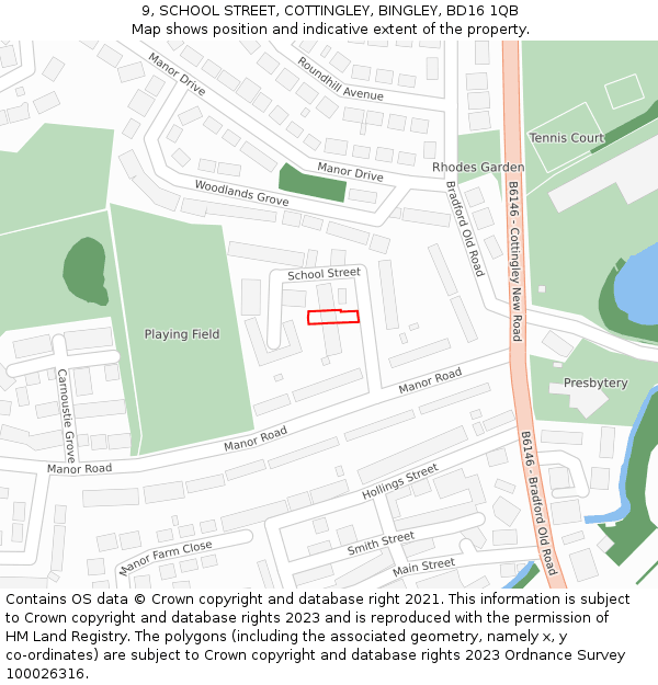 9, SCHOOL STREET, COTTINGLEY, BINGLEY, BD16 1QB: Location map and indicative extent of plot