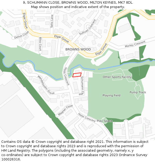 9, SCHUMANN CLOSE, BROWNS WOOD, MILTON KEYNES, MK7 8DL: Location map and indicative extent of plot