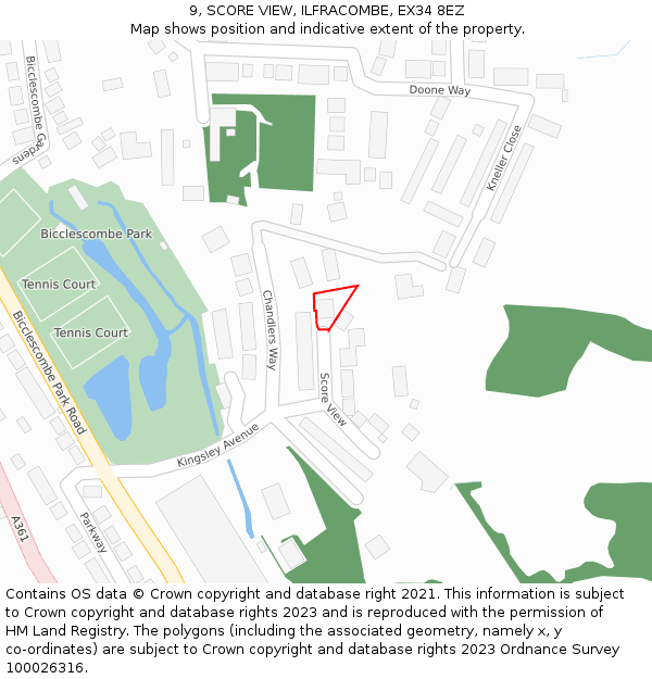 9, SCORE VIEW, ILFRACOMBE, EX34 8EZ: Location map and indicative extent of plot