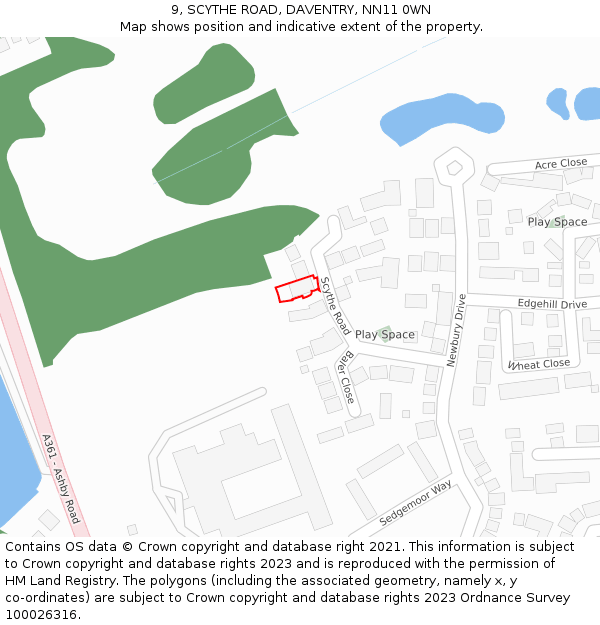9, SCYTHE ROAD, DAVENTRY, NN11 0WN: Location map and indicative extent of plot