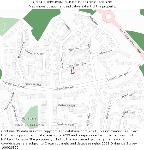 9, SEA BUCKTHORN, SHINFIELD, READING, RG2 9GG: Location map and indicative extent of plot