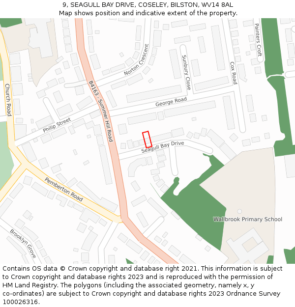 9, SEAGULL BAY DRIVE, COSELEY, BILSTON, WV14 8AL: Location map and indicative extent of plot