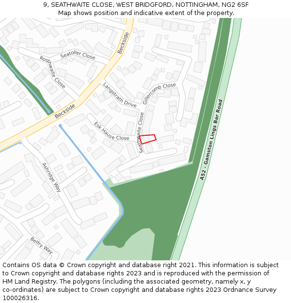 9, SEATHWAITE CLOSE, WEST BRIDGFORD, NOTTINGHAM, NG2 6SF: Location map and indicative extent of plot