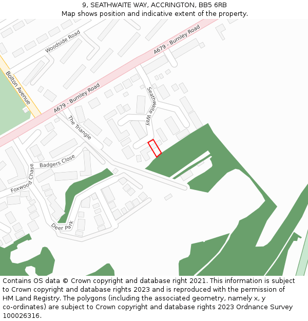 9, SEATHWAITE WAY, ACCRINGTON, BB5 6RB: Location map and indicative extent of plot