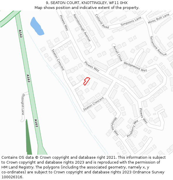 9, SEATON COURT, KNOTTINGLEY, WF11 0HX: Location map and indicative extent of plot