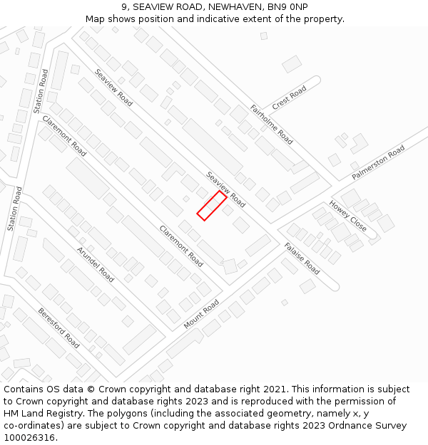 9, SEAVIEW ROAD, NEWHAVEN, BN9 0NP: Location map and indicative extent of plot