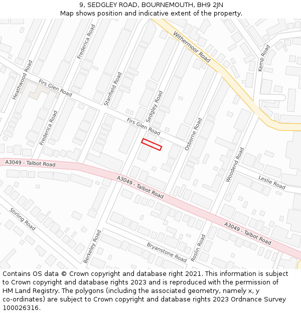 9, SEDGLEY ROAD, BOURNEMOUTH, BH9 2JN: Location map and indicative extent of plot