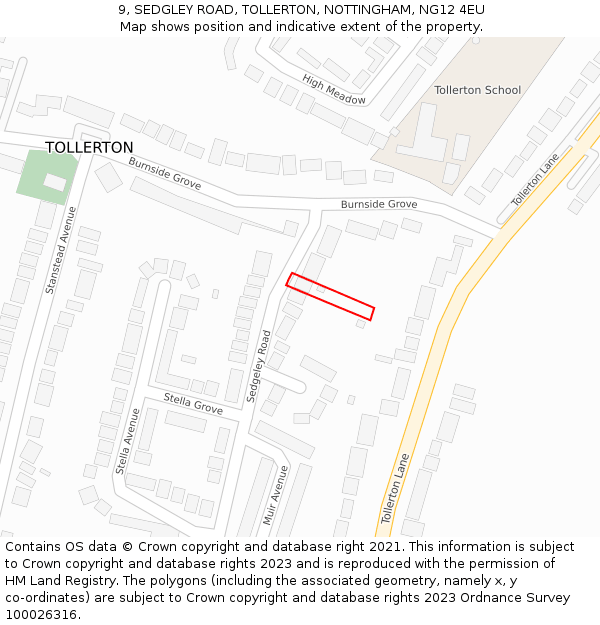 9, SEDGLEY ROAD, TOLLERTON, NOTTINGHAM, NG12 4EU: Location map and indicative extent of plot