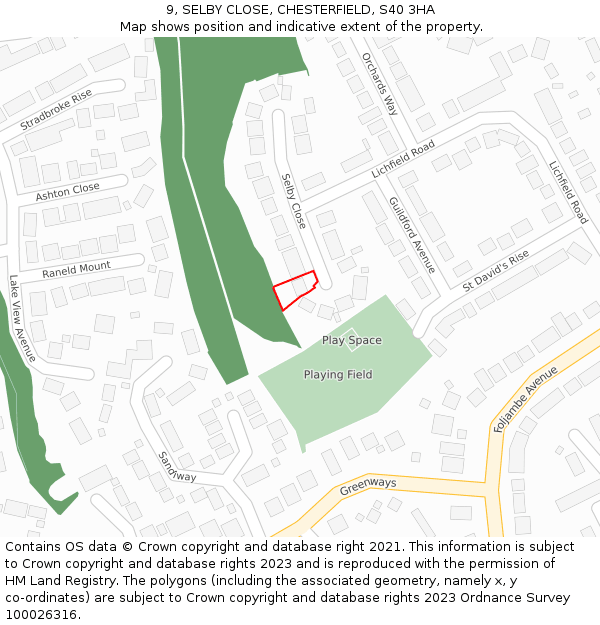 9, SELBY CLOSE, CHESTERFIELD, S40 3HA: Location map and indicative extent of plot