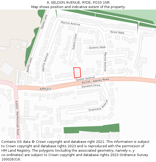 9, SELDON AVENUE, RYDE, PO33 1NR: Location map and indicative extent of plot