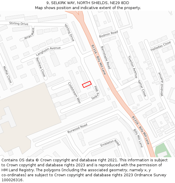 9, SELKIRK WAY, NORTH SHIELDS, NE29 8DD: Location map and indicative extent of plot