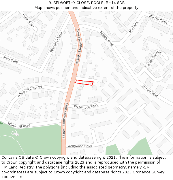 9, SELWORTHY CLOSE, POOLE, BH14 8DR: Location map and indicative extent of plot