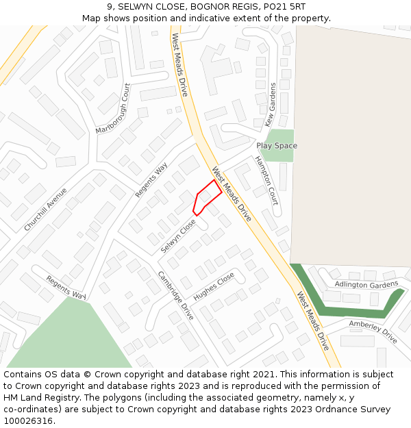 9, SELWYN CLOSE, BOGNOR REGIS, PO21 5RT: Location map and indicative extent of plot