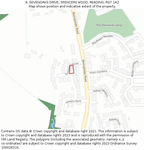 9, SEVENOAKS DRIVE, SPENCERS WOOD, READING, RG7 1AZ: Location map and indicative extent of plot