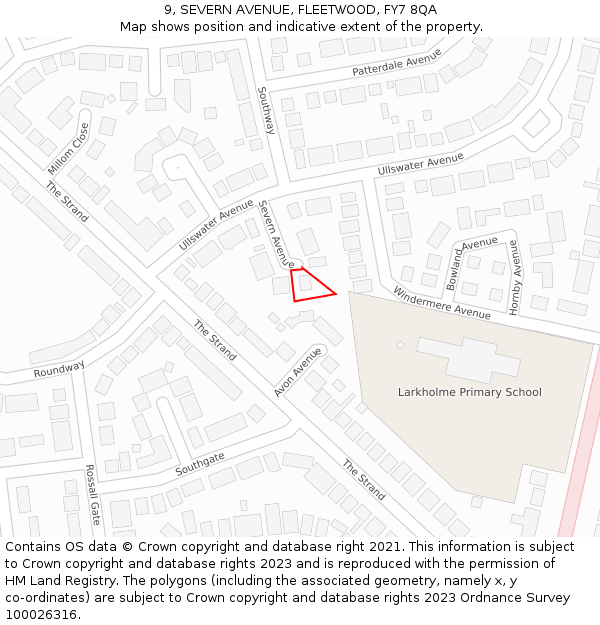 9, SEVERN AVENUE, FLEETWOOD, FY7 8QA: Location map and indicative extent of plot