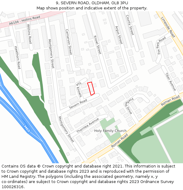 9, SEVERN ROAD, OLDHAM, OL8 3PU: Location map and indicative extent of plot