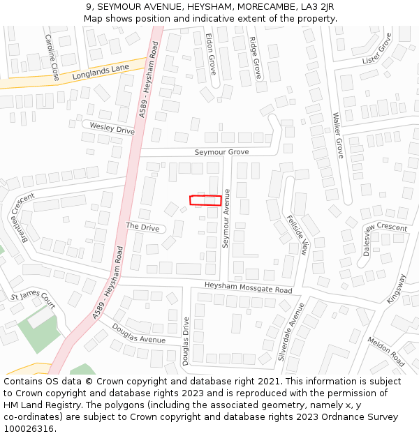 9, SEYMOUR AVENUE, HEYSHAM, MORECAMBE, LA3 2JR: Location map and indicative extent of plot