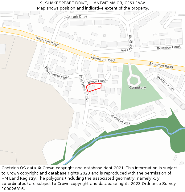9, SHAKESPEARE DRIVE, LLANTWIT MAJOR, CF61 1WW: Location map and indicative extent of plot